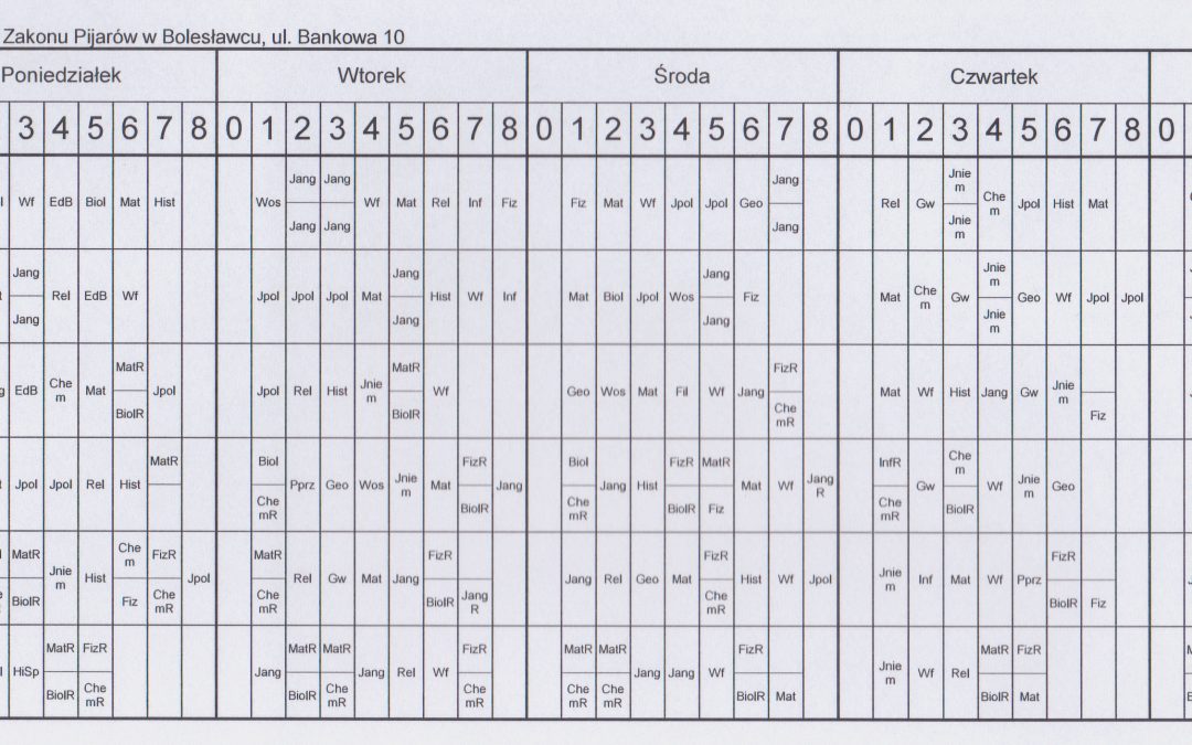 Plan lekcji obowiązujący od 13 września
