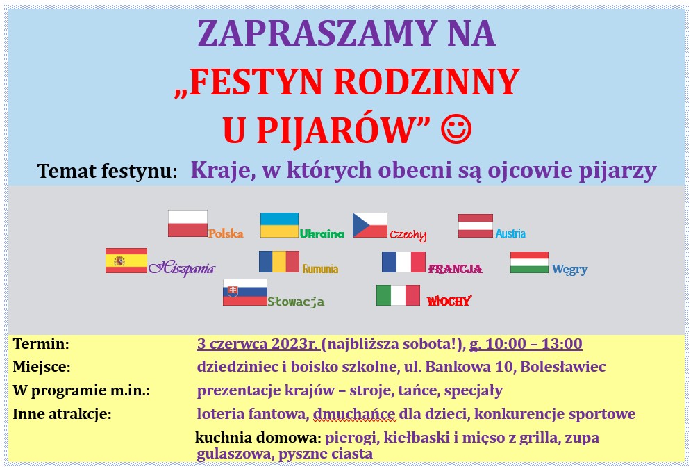 ZAPRASZAMY NA „FESTYN RODZINNY U PIJARÓW” :)